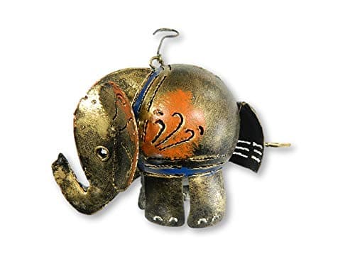 Image of Hanging Metal Elephant Tealight Holder, Gold - Approx. H10cm x L15cm x W10cm - Handmade Elephant Ornament for Indoor & Outdoor Use - Decorative Candle & Cone Incense Burner - Unique Garden & Home Gift