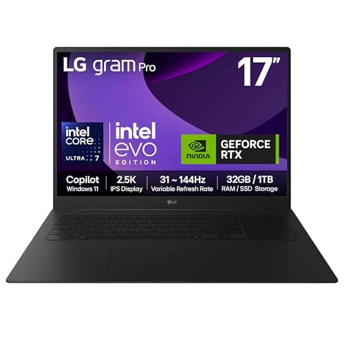 Image of LG gram Pro 17Z90TR-E - 17 inch 2.5K 144Hz VRR, Ultra-Lightweight Laptop, Intel Core Ultra 7 255H, NVIDIA GeForce RTX 5050, 32GB RAM, 1TB SSD, Windows 11 Home, Copilot, Hybrid AI, Black (2025)