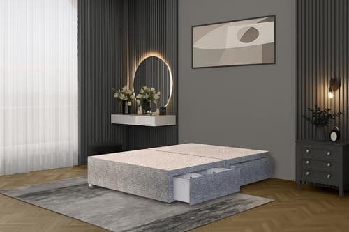 Image of Bed Centre Tweed Gray Flexby Divan Bed Base - Headboard And Storage Drawer (Single, Small Double, Double, King and Super King Size (Single, Divan Base with 2 Drawer Same Side No Headboard)
