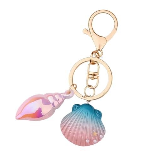 Image of Blue Summer Seashell Keyring for Women Girls Aesthetic Shell Bag Charm for Purse Handbags Sea Themed Key Ring Ocean for Car Keys Sea Ocean Keychains for Backpack Bag Summer Sea Themed Gifts
