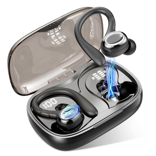 Image of Wireless Earbuds, Bluetooth 5.3 Headphones Sports with ENC Mic, 48H Stereo Noise Cancelling Ear Buds, Wireless Headphones with Earhooks, LED Display, IP7 Waterproof Bluetooth Earphones for Running Gym