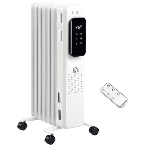 Image of HOMCOM 1500W Oil Filled Radiator, 7 Fin Portable Electric Heater with LED Display, 24H Timer, 3 Heat Settings, Adjustable Thermostat, Safety Cut off, Remote Control, White