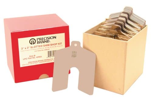 Image of Precision Brand 42955 80 Piece Assorted Size B 3″ x 3″ Stainless Steel Slotted Shim, Slot Size 7/8", 300 Series Stainless Steel