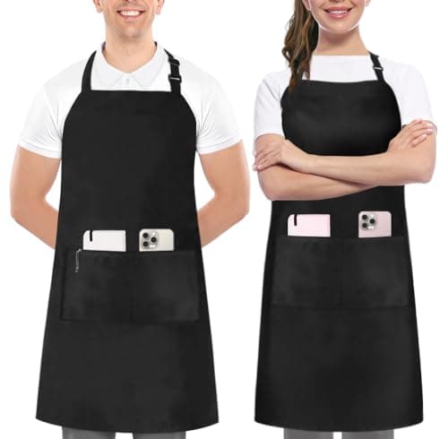 Image of Utopia Kitchen Adjustable Bib Apron with 2 Pockets Waterdrop Resistant Chef Cooking Kitchen Aprons Women, Men with Long Ties