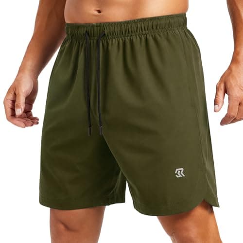 Image of Men's Athletic Shorts 7 Inch Breathable Lightweight Gym Workout Running Shorts with Pockets Soft Quick Dry Fabric Army Green XL