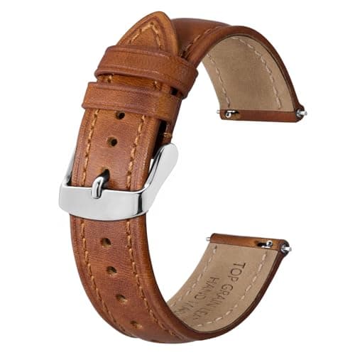 Image of BISONSTRAP Retro Leather Watch Straps for Men, Oil Waxed Calfskin Replacement Band, Quick Release, 20mm, Toffee Brown (Silver Buckle)