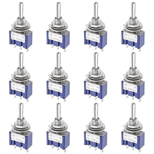 Image of Xiciki 12 Pcs SPDT Mini Micro Toggle Switch, AC 125V/6A, 3 Pins 3 Position On/Off/On Miniature Toggle Switch for DIY, Car, Dash, and Electrical Projects MTS-103