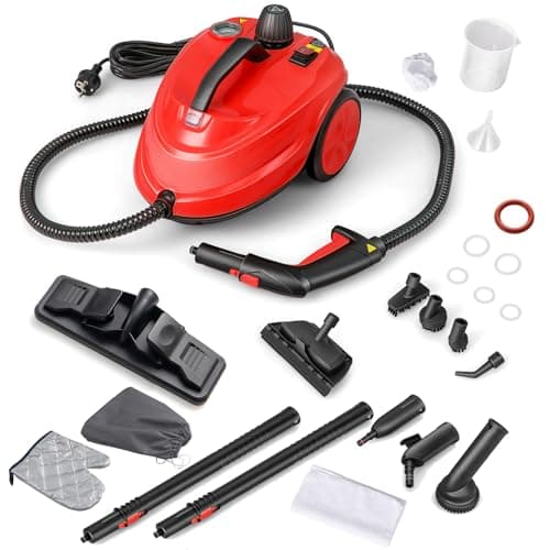 Image of HOMFME 2000W Steam Cleaner, Handheld Steam Mop with 1.8L Tank and 13/15 Accessories, Multi-Purpose Cleaning Steamer Machine for Carpets Floors Autos Autos Windows Cars (Red)