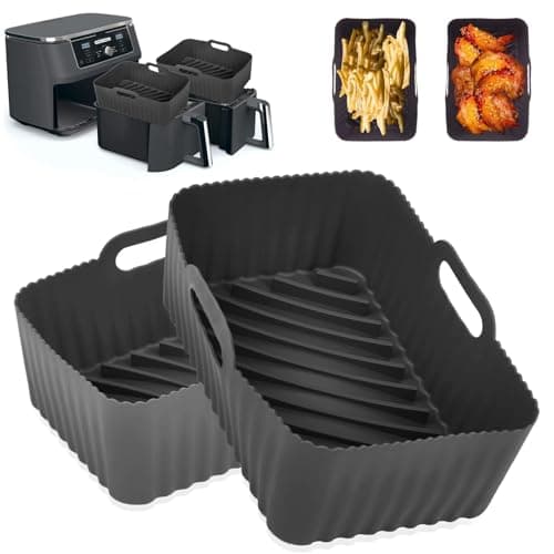 Image of Silicone Air Fryer Liners for Ninja Foodi AF300UK, 2Pcs Ninja Foodi Dual Zone Air Fryer Accessories, Reusable Silicone Dual Basket Air Fryer Liner 7.6L