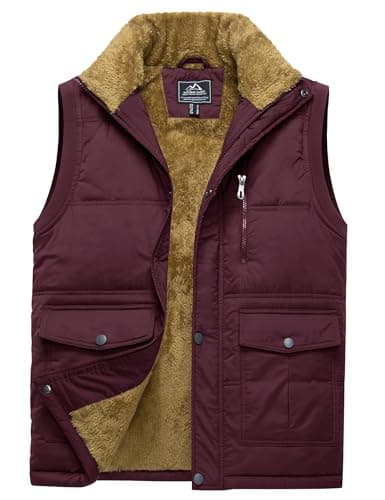 Image of TACVASEN Mens Fleece Gilet Winter Puffer Jackets Sleeveless Body Warmer Winer Outerwear Windproof Camping with Pockets Wine Red XXL