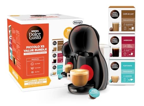 Image of NESCAFÉ Dolce Gusto EDG210.B Piccolo XS Manual Coffee Machine Black by DeLonghi - Value Bundle