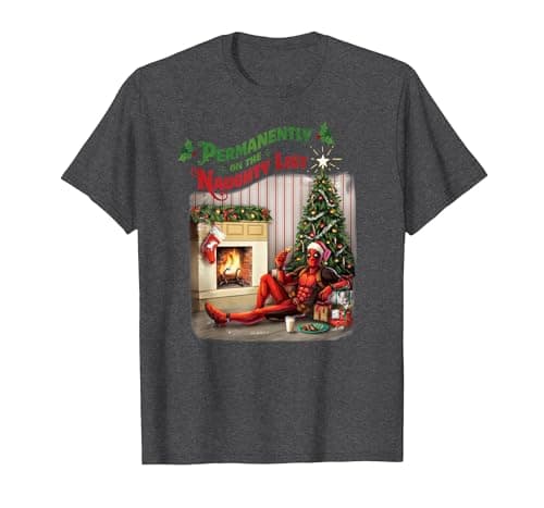 Image of Marvel Deadpool Permanently on The Naughty List Holiday T-Shirt, Men, Dark Heather Grey, 4X-Large