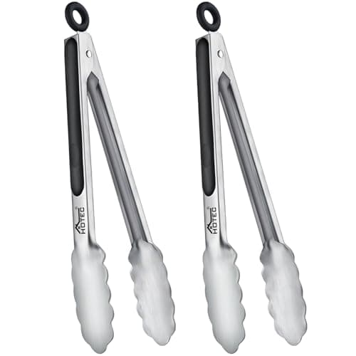 Image of HOTEC Stainless Steel Kitchen Tongs Set of 2-9 inch, Locking Metal Food Cooking Tongs Non-Slip Grip (Black)