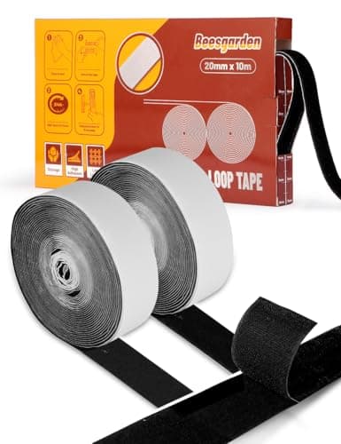 Image of Beesgarden Heavy Duty Hook and Loop Adhesive Tape 20mm x 10m with Dispenser, Extra Strong Double Sided Stick On Tape for Room Décor & Home, Office,Desk, Garage, Car Carpet Sofa Picture Frame