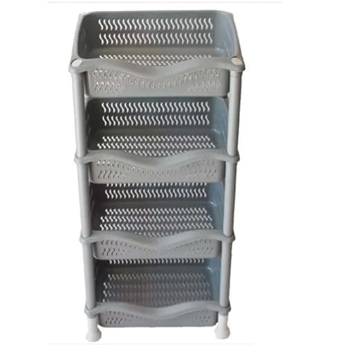 Image of MAXPERKX 4 Tier Fruit Vegetable Rack Kitchen Pantry Storage Rack Utility Garage Strong Plastic Kitchen Fruit Stand Shelf Stackable Baskets Food Veg Rack Shelf Living Room (Grey)