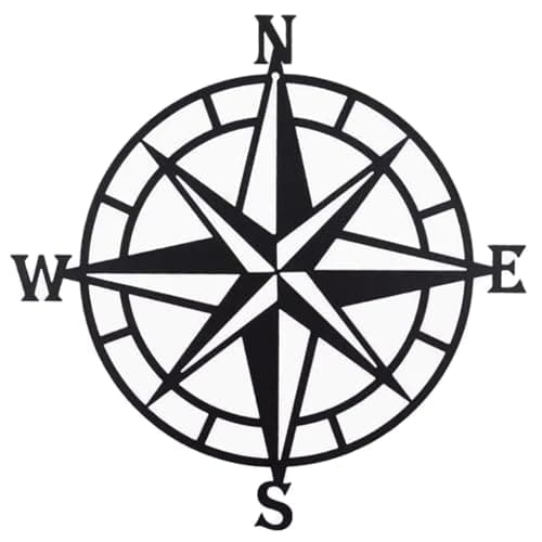 Image of Huspox 40cm Metal Decorative Nautical Compass Wall Art Decor, Black Hanging Wall Sculpture for Living Room Bedroom Office Garden Farmhouse Decoration