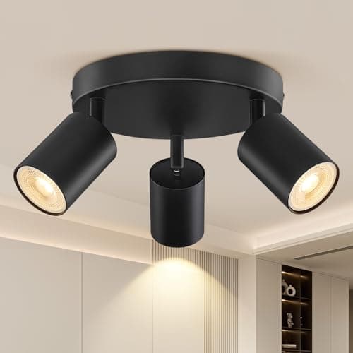 Image of 3 Way Spotlight Ceiling Lights Adjustable, Matt Black Round Spot Lights GU10 Industrial Spotlights Fitting Rotatable, GU10 LED Ceiling Light, Ceiling Spotlight Indoor for Hallway, Bulb Not Included
