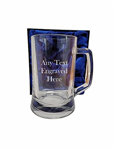 Image of 1stclassgifts [Custom] Personalised 1 Pint Glass Tankard (Beer Pot) in Silk Lined Gift Box Christmas Birthday Gift Any Text Engraved., Blue