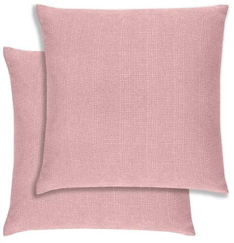 Image of Enhanced Living Pair of Matrix Blush Embossed Design Cushion Covers 43x43cm – Plain Textured Design with Piped Edge – Double-Sided, Zip Opening – Covers Only, No Inserts