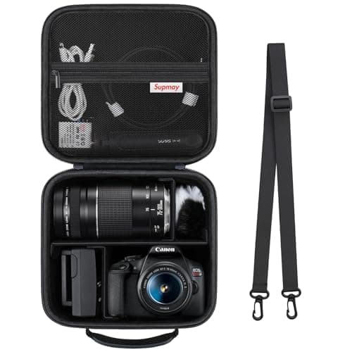 Image of Supmay Hard Travel Case for Canon EOS 2000D / 4000D DSLR Camera/EOS R50 / R6 Mark II/ R100 / R50V / R8 / R7 / R10 Mirrorless Camera, Lens, Tripod with 3 Pieces of Dividers and Shoulder Strap, Black