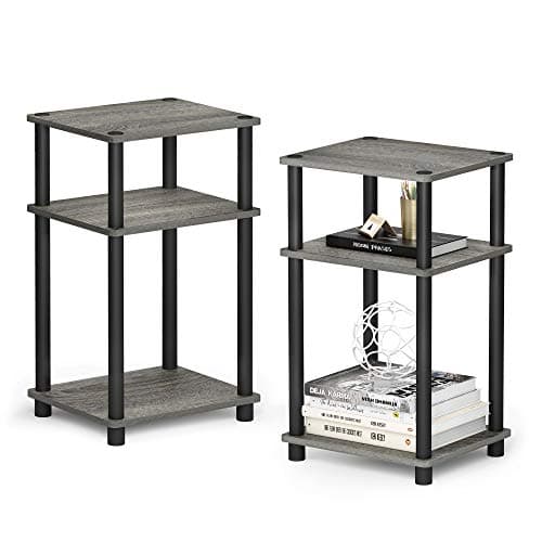 Image of Furinno JUST Side Table Set of 2, 3-Tier End Tables, Open Shelves Night Stand, Nightstand, Toolless Assembly, for Living Room, Bedroom, French Oak
