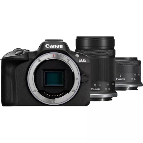Image of Canon EOS R50 Mirrorless Camera + RF-S 18-45mm F4.5-6.3 IS STM + RF-S 55-210mm F5-7.1 IS STM Lens - 24.2MP, APS-C, 15fps | 4K Oversampled 6K Video | Wi-Fi, Bluetooth | Compact for Travel & Vlogging