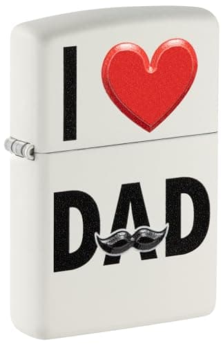 Image of Zippo Windproof Lighter - I Love Dad Model - White Matte Finish with Texture Print - Refillable - Reusable - Windproof Design - Gift Box - Made in USA