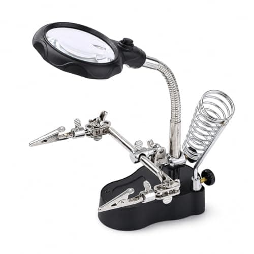 Image of KATSU Tools Soldering Magnifying Glass with LED Lamp Helping Hands With Clips 3.5X 12X Magnifier Soldering Holding Devices with Alligator Clips for Assembly Repair Craftwork 990747