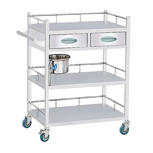 Image of 2-Layer Medical Trolley Stainless Steel Rolling Cart For Aesthetic Medical Laboratory Clinic Hospital Maximum Load 150kg