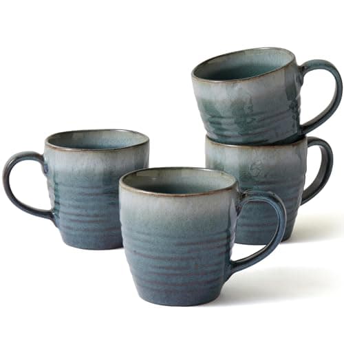 Image of Ava Nord 400 ml Coffee Mugs Set of 4, Ceramic Coffee Mugs with Handle – Reactive Glaze Stoneware Coffee Mug Set for Tea, Latte, Cappuccino, Cocoa, Hot Chocolate – Microwave & Dishwasher Safe - Blue