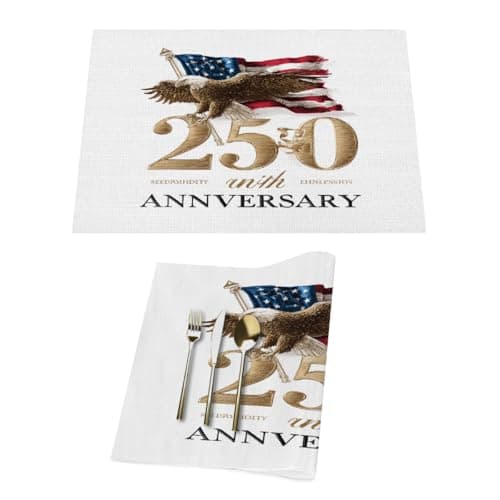 Image of American 250th Anniversary Words Vinyl Placemats Set of 1 for Dining Tables,Kitchen Table Mats Heat Resistant Washable Wipeable PVC Place Mat