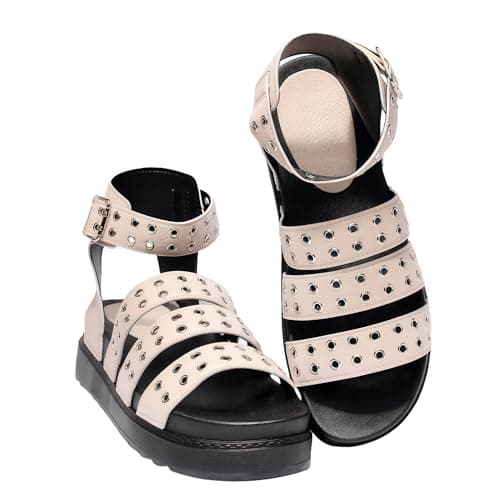 Image of Women's Chunky Platform Sandals, Open Toe Gladiator Style with Eyelet Detail, Chunky Sole Ankle Strap Shoes for Daily & Holiday Wear (PINK, Adult, Women, 4, Numeric, UK Footwear Size System, Medium)