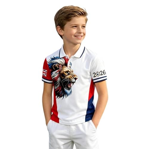 Image of Football Shirts Mens, England Football Shirt Kids 2026 World Cup: Polo Shirts Poloshirt Breathable Short Sleeve Graphic Clothing Training Sports Jerseys Top Outdoor Stretch Jersey Tops Retro White