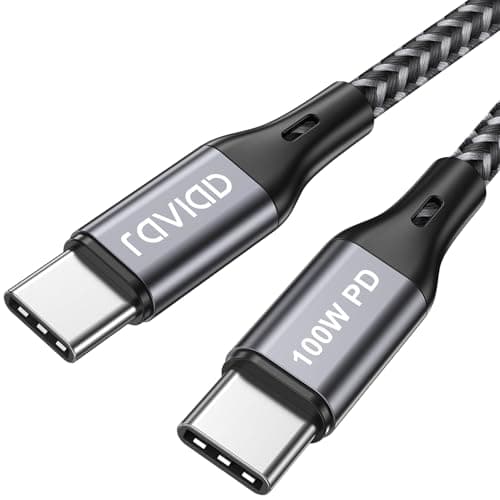 Image of RAVIAD 100W USB C to USB C Charger Cable 1M, USBC to USBC Cable 5A Fast Charge Type C Charger with E-Mark Chip for iPhone 17/17e/16/16e/15 Pro Max, Air, Samsung Galaxy S25/S24, MacBook, Pad Pro