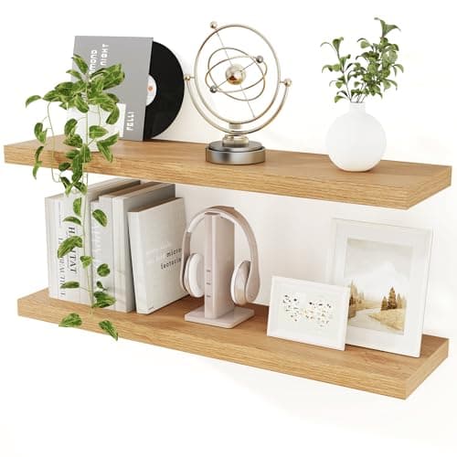 Image of Floating Shelves for Wall, 90CM Long Floating Shelves Set of 2, Rustic Wood Wall Shelves 36 Inch Large Wall Shelves with Invisible Brackets for Book, Living Room, Bedroom, Office, 36"W x 9"D x 1.5"H