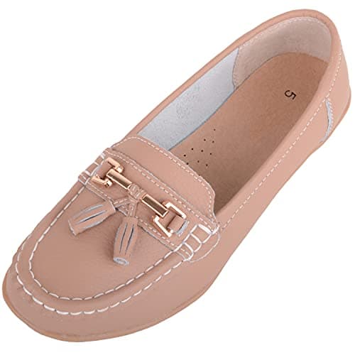 Image of Absolute Footwear Womens Slip On Wide Fit Leather Loafer Deck Boat Shoes, Tassel Detail, Mocha, UK 5 / EU 38