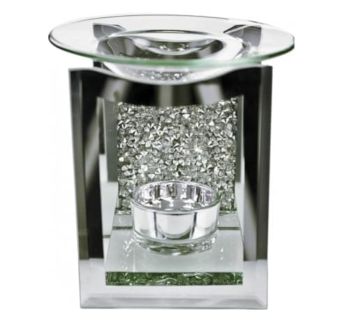 Image of EagleWiz Diamante Crushed Jewel Tealight Wax Burner Silver With Mirror Crystal Glass Candle Tea light Holder