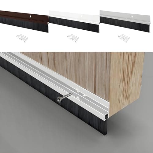 Image of M.J COMFY-LIFE Door Brush Door Draught excluder 100cm Aluminium Door Brush Seal Premium Draught Excluder Strip Aluminium Door Bottom Sweep for Draft Blocker Noise Reduction (White)