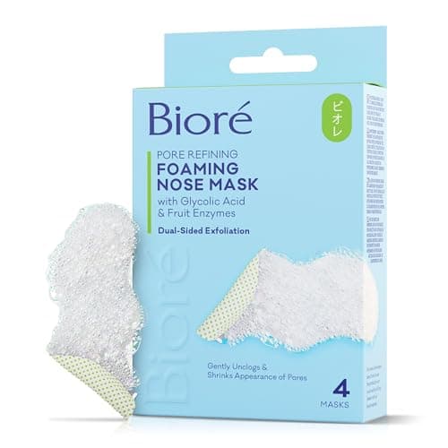 Image of Biore Pore Refining Foaming Nose Mask, Blackhead Nose Pore Strips, Deeply Cleanses & Tightens Pores With Glycolid Acid, Gently Exfoliates With Silicone Scrubbers, Japanese Skincare, 4 Count