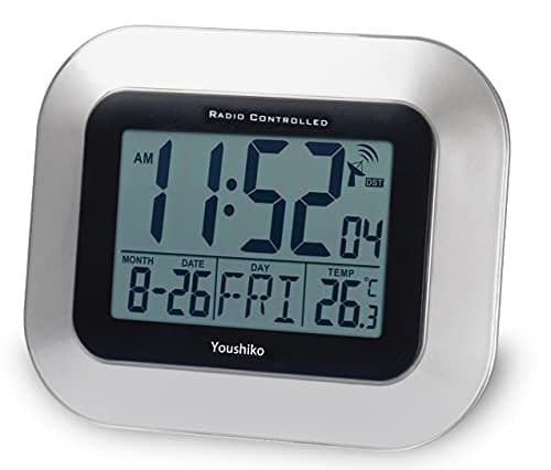 Image of Youshiko Radio Controlled LCD Wall Mountable and Desk Clock (UK & Ireland Version) Jumbo LCD (Silver)