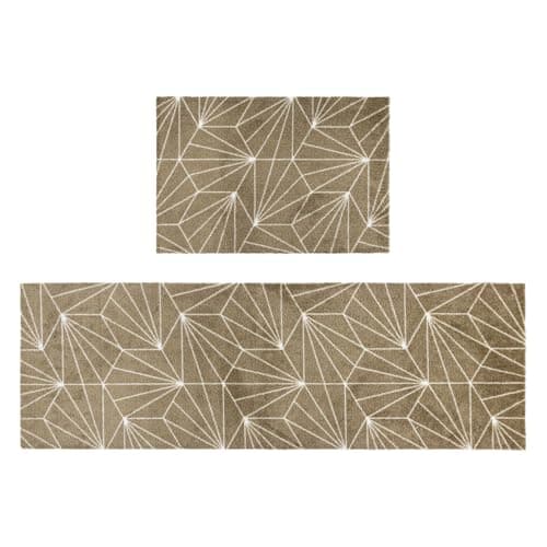 Image of JVL Mega Mat Machine Washable Entrance Runner and Doormat Set, Brown Geo