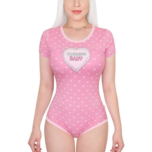 Image of LittleForBig Cotton Romper Onesie Lace Pajamas Bodysuit - Blushing Baby Ruffle Butt Onesie Pink XS