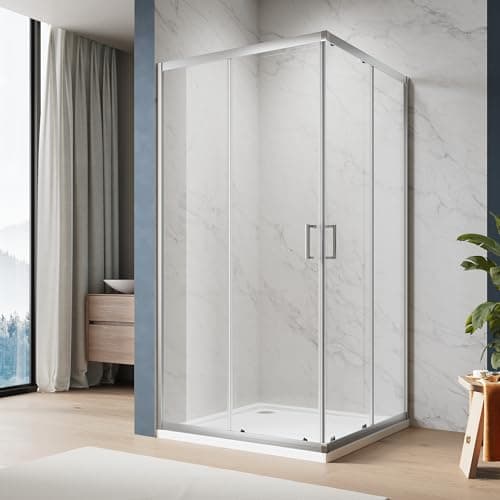 Image of ELEGANT 900 x 900 mm Corner Entry Shower Enclosure with 6mm Toughened Glass - Reversible Smooth Screen Shower Cubicle for Bathrooms