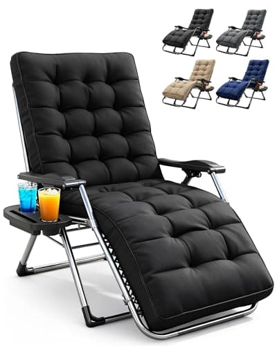 Image of KEPLIN Square Tube Gravity Chair with Cushion 1 Pack – Extra Wide 72cm Zero Gravity Reclining Garden Chair, Reinforced Frame Supports 150kg, Locking System, Cup Holder, Foldable Sun Lounger