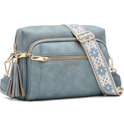 Image of HILAEX Women's Cross Body Bags, Crossbody Bags for Women with Anti-Theft Function 4 Zip Compartments Women Shoulder Handbags with Adjustable Wide Strap Light Blue