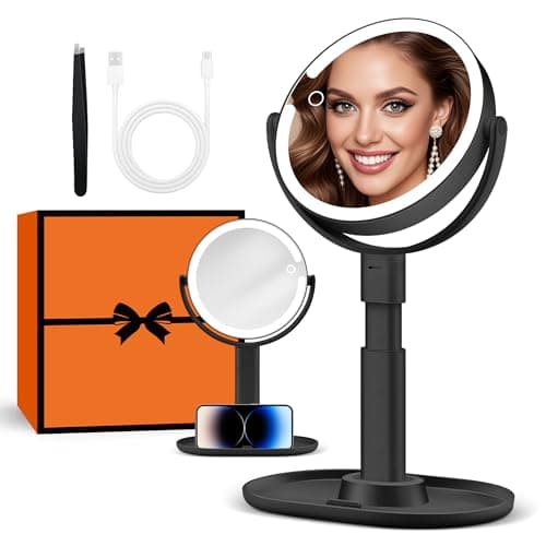 Image of B Beauty Planet Makeup Mirror with Lights, Lighted Magnifying Mirror 30X with 3 Lighting and Adjustable Brightness, 2-Sided Height Adjustable Vanity Mirror for Bathroom, Present for Women Black