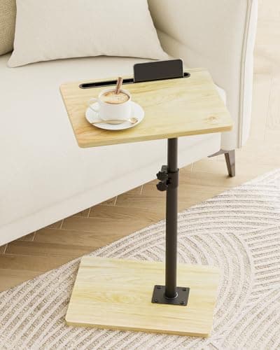 Image of Apetaccat Side Table, C-Form Adjustable Sofa Table, 360°Swivel Coffee Tables,40x30x(45-81)cm,Small End Table Bedside for Living Room, Bedroom(Oak)