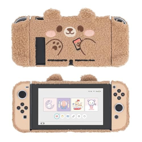 Image of GeekShare Cute Plush Protective Case Cover Compatible with Switch - Shock-Absorption and Anti-Scratch - Plush Bear