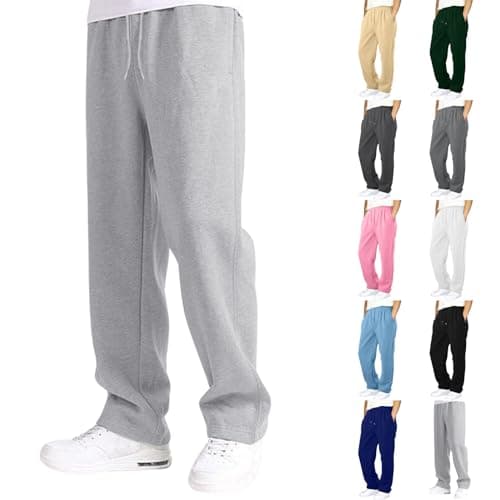 Image of Joggers for Men UK Tracksuit Jogging Bottoms Straight Leg Open Hem Joggers Uncuffed Elastic Waist Drawstring Sweatpants Workout Gym Track Pants Casual Fleece Winter Trousers Grey M
