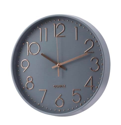 Image of Bargain Lovers Grey Wall Clock 12 inch(30cm) / Battery Operated/Silent Non-ticking Wall Clock/Modern Quartz Design/Decorative Indoor Kitchen Office - 30cm